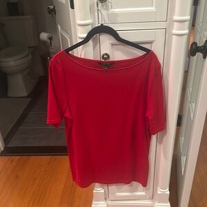 Lauren Ralph Lauren Red Boat Neck Short Sleeve Tee.